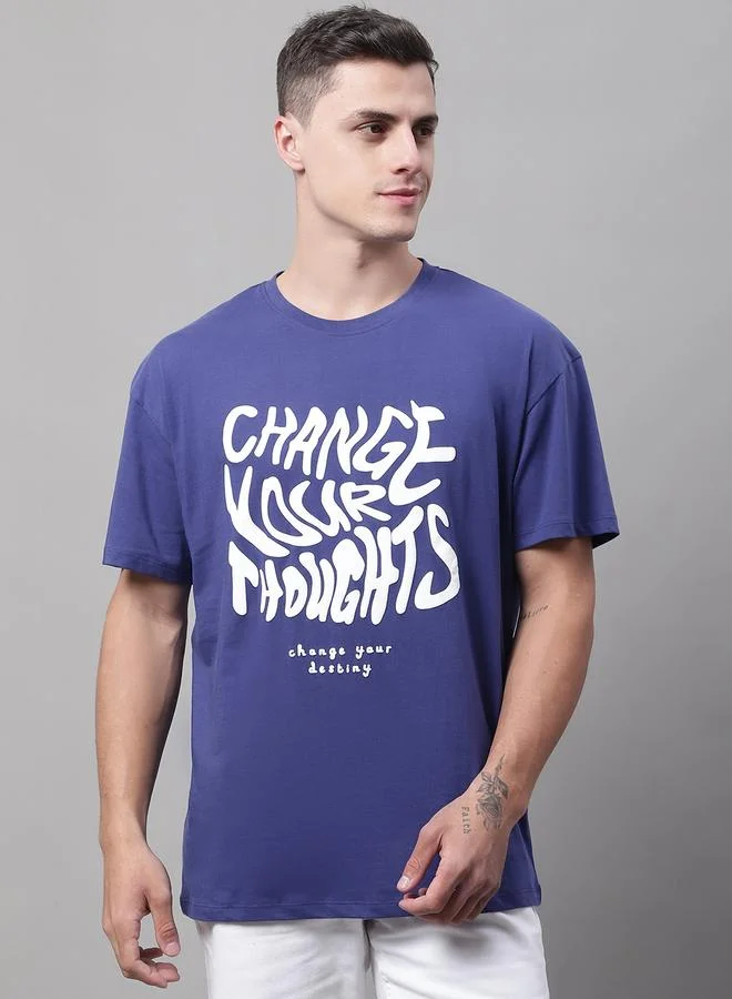 Take Two Men Navy Blue Graphic Print Oversized T-Shirt